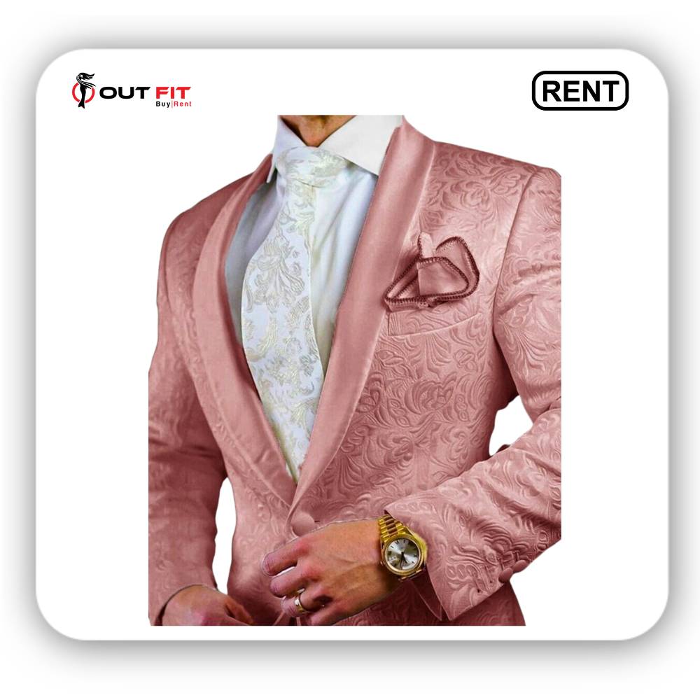 2 piece slim fit Pink Paisley suit for men on rent in Bangalore