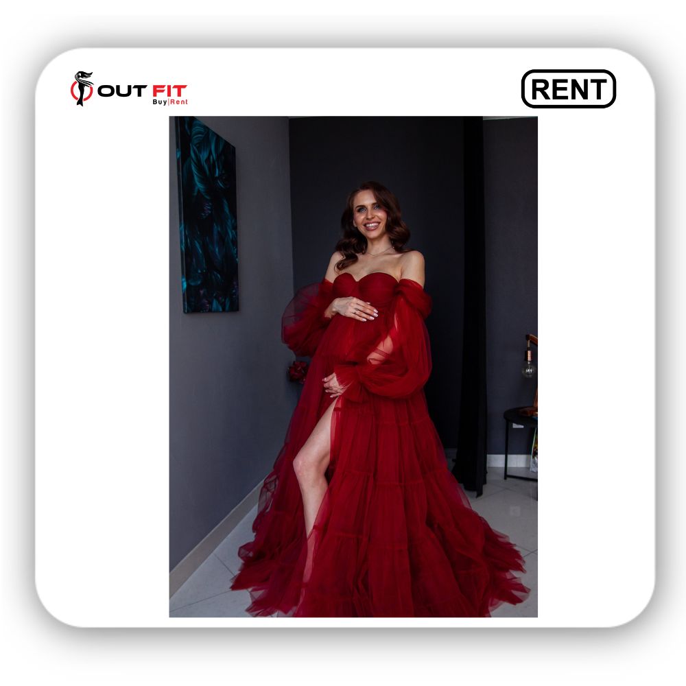Burgundy Maternity Long Dress On Rent In Bangalore