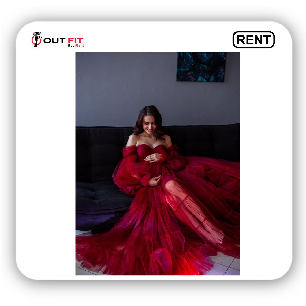 Burgundy Maternity Long Dress On Rent In Bangalore
