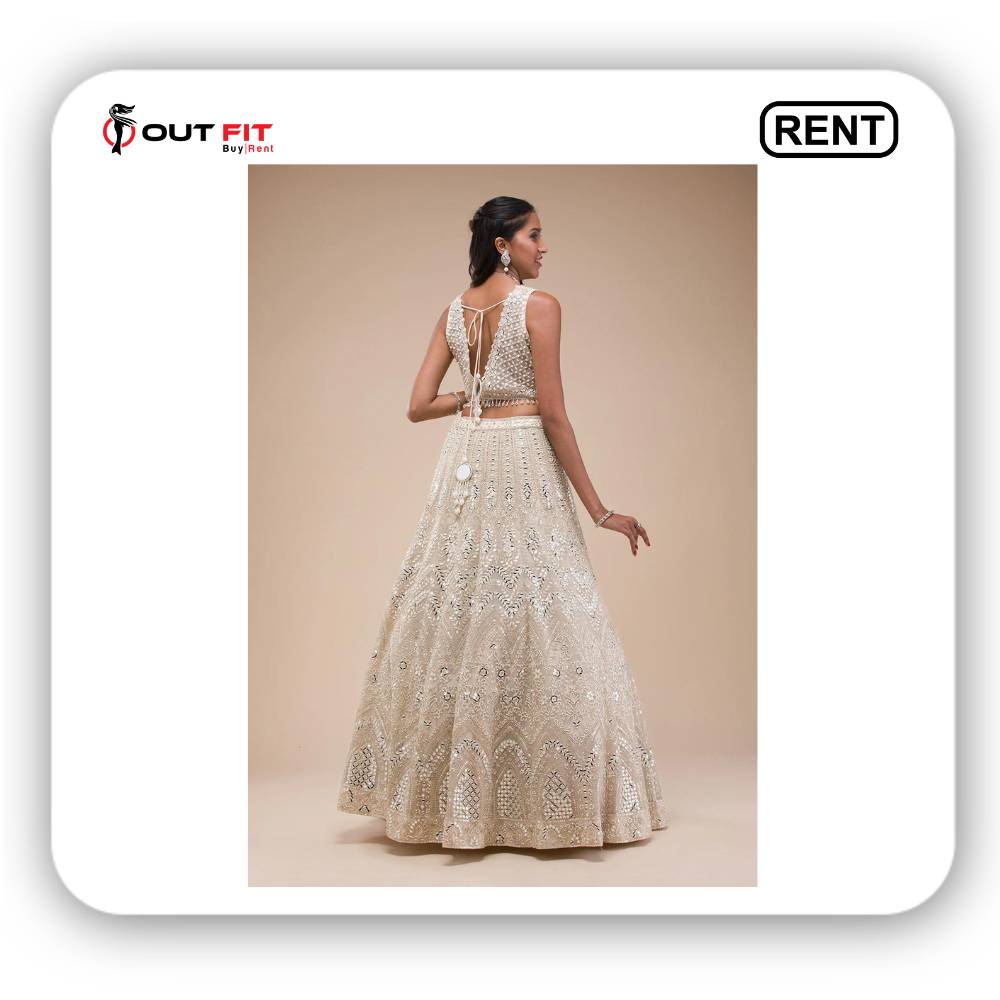 Cream Mirrorwork Net Readymade Lehenga (6)