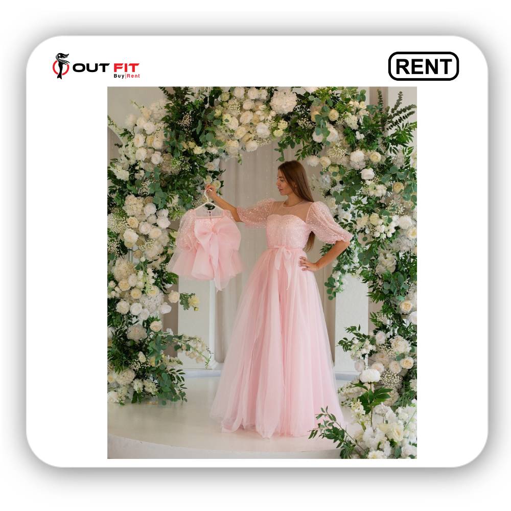 Pink Color Mother Daughter Gown Set on rent in bangalore