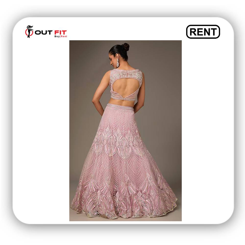 Pink Net Embroidered Lehenga Set On Rent in Bangalore (2)