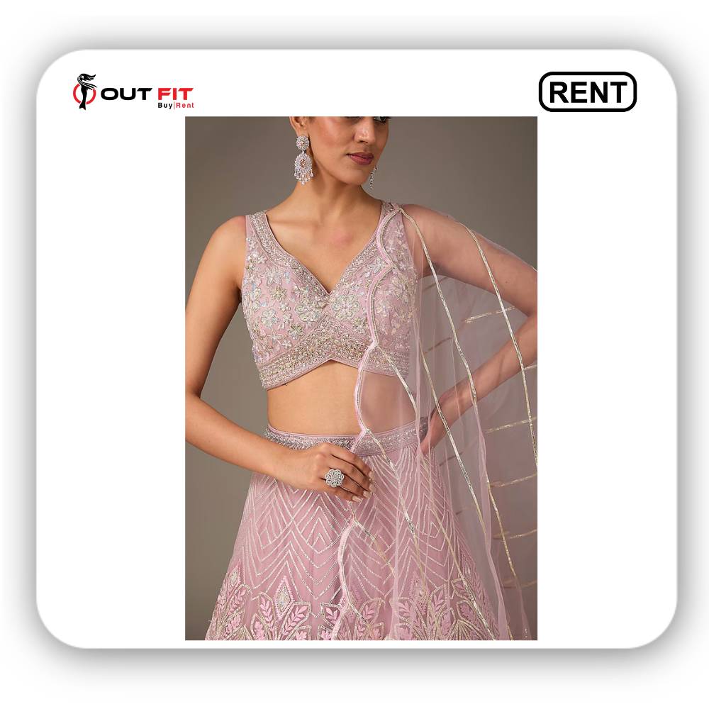 Pink Net Embroidered Lehenga Set On Rent in Bangalore (3)