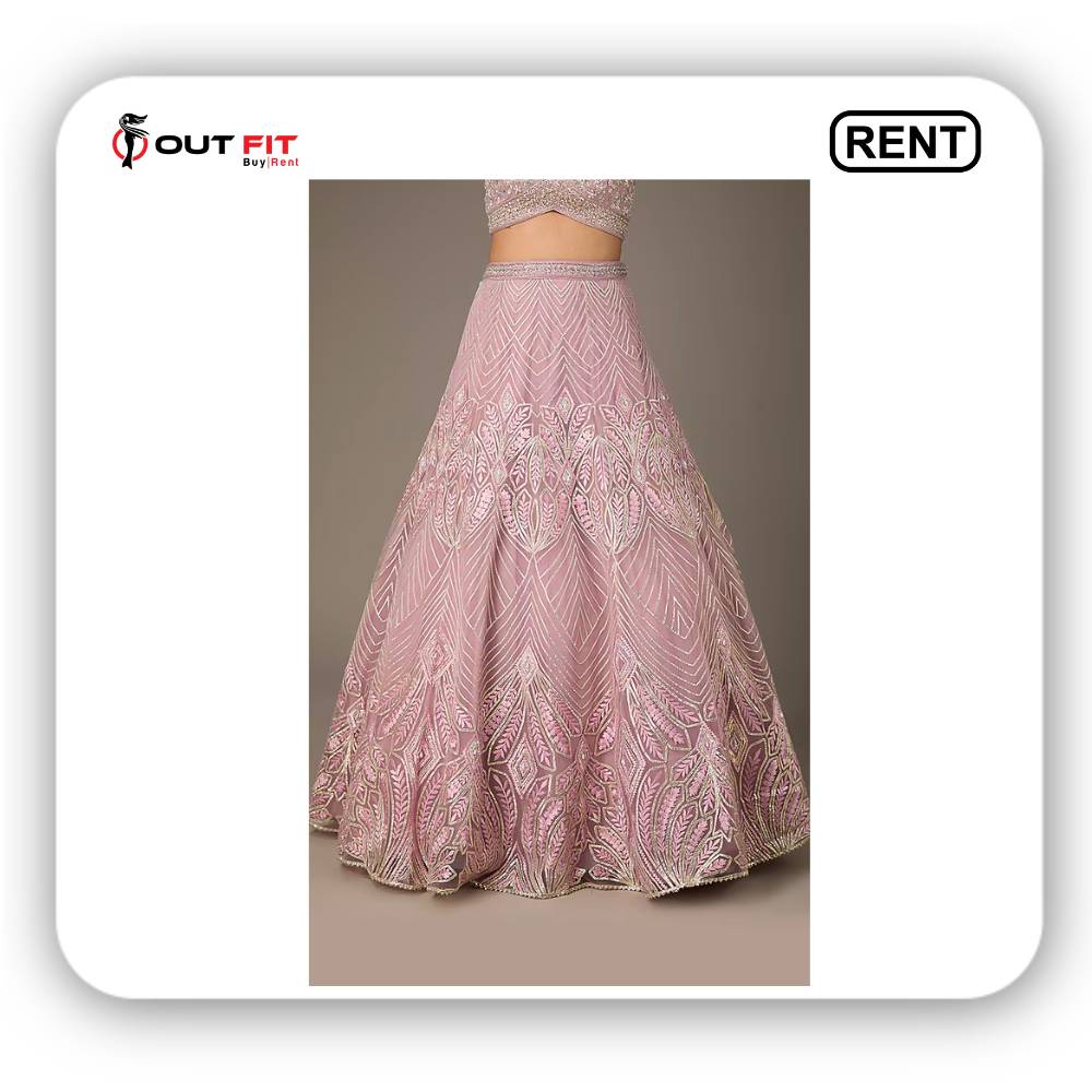 Pink Net Embroidered Lehenga Set On Rent in Bangalore (4)