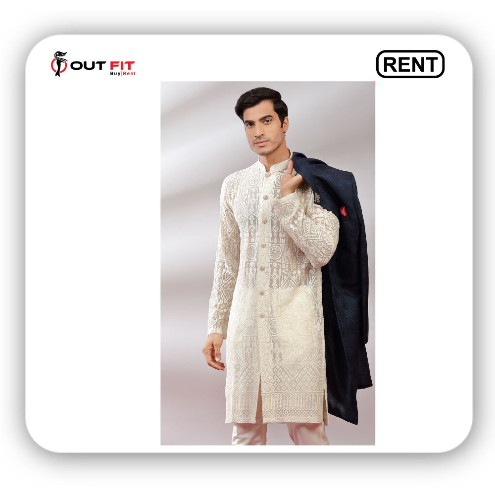 Rent Indo-Western Regal Navy Blue Sherwani Bangalore