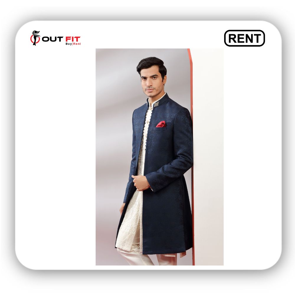 Rent Indo-Western Regal Navy Blue Sherwani Bangalore (3)