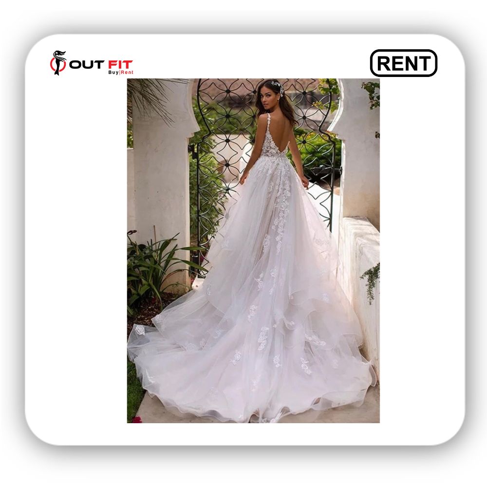 Slim And Deep V Neck Wedding Dress on Rent (2)