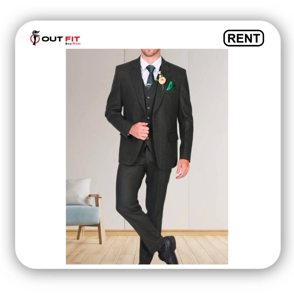 Vintage Dark Green 3pc Suit for Rent In Bangalore (3)