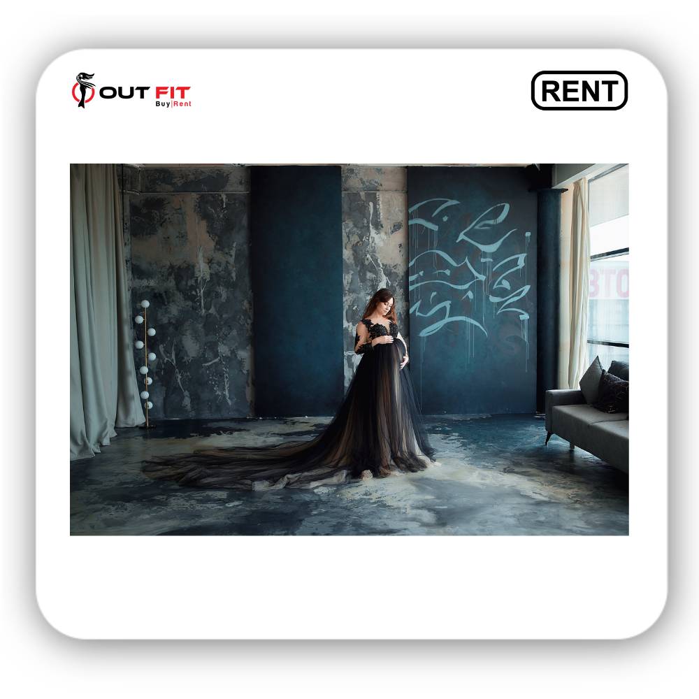 black maternity gown with long train on rent in bangalore (3)