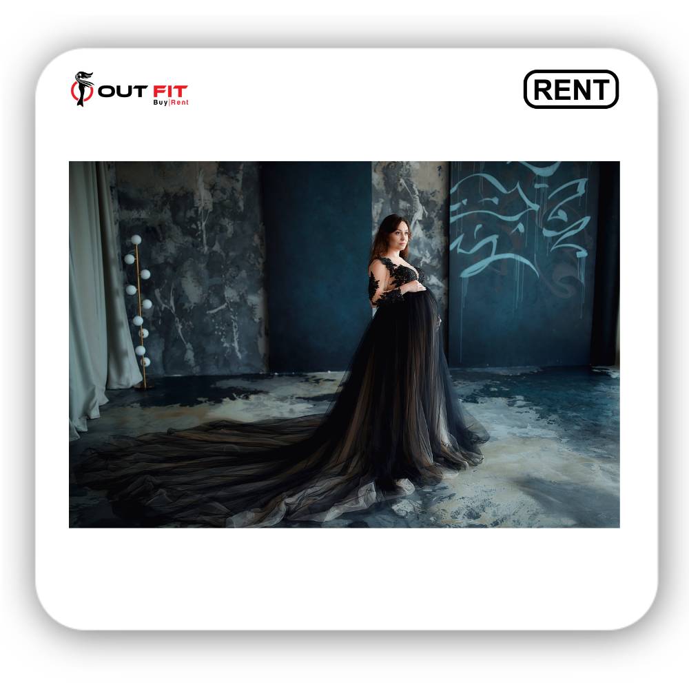 black maternity gown with long train on rent in bangalore (4)
