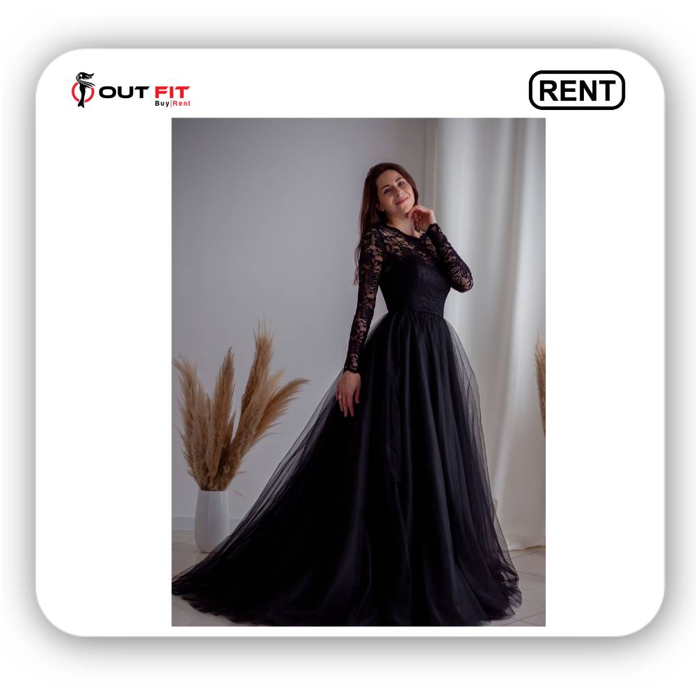 Elegant black puffy tulle dress on rent in bangalore