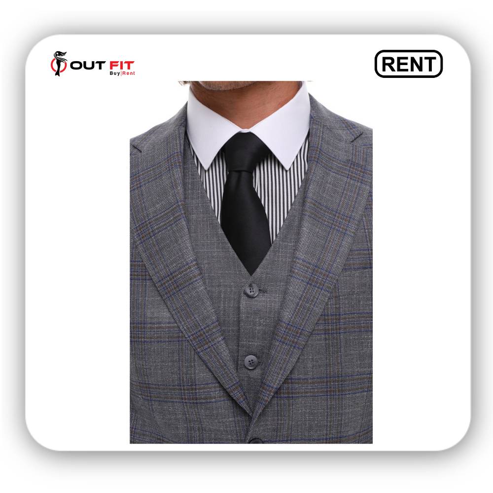 grey 3 piece suit for men wedding on rent (2)