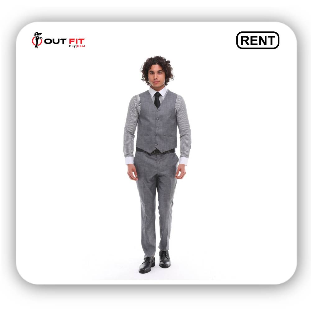 grey 3 piece suit for men wedding on rent (3)