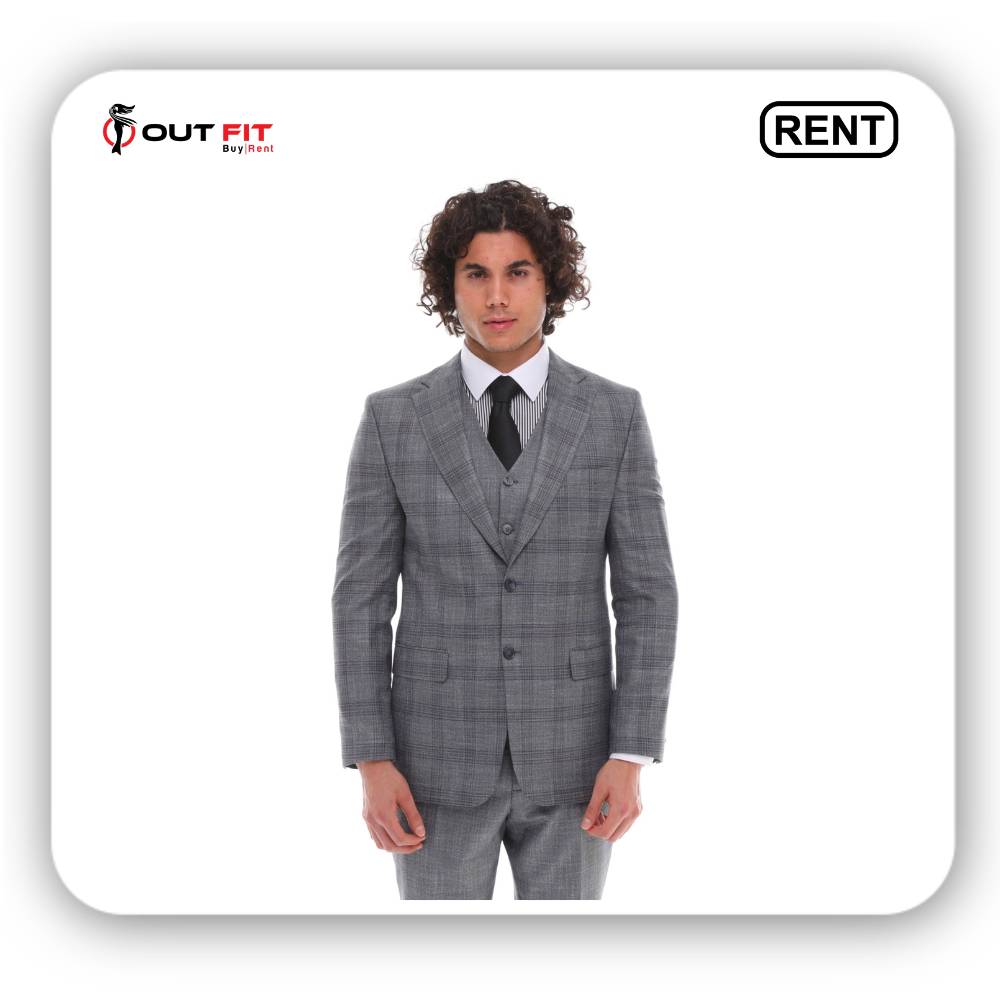 grey 3 piece suit for men wedding on rent