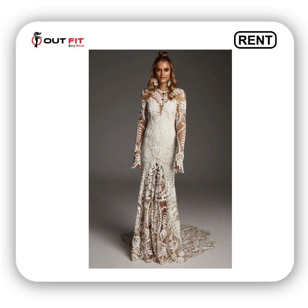 long sleeve boho beach style wedding dress on rent (2)