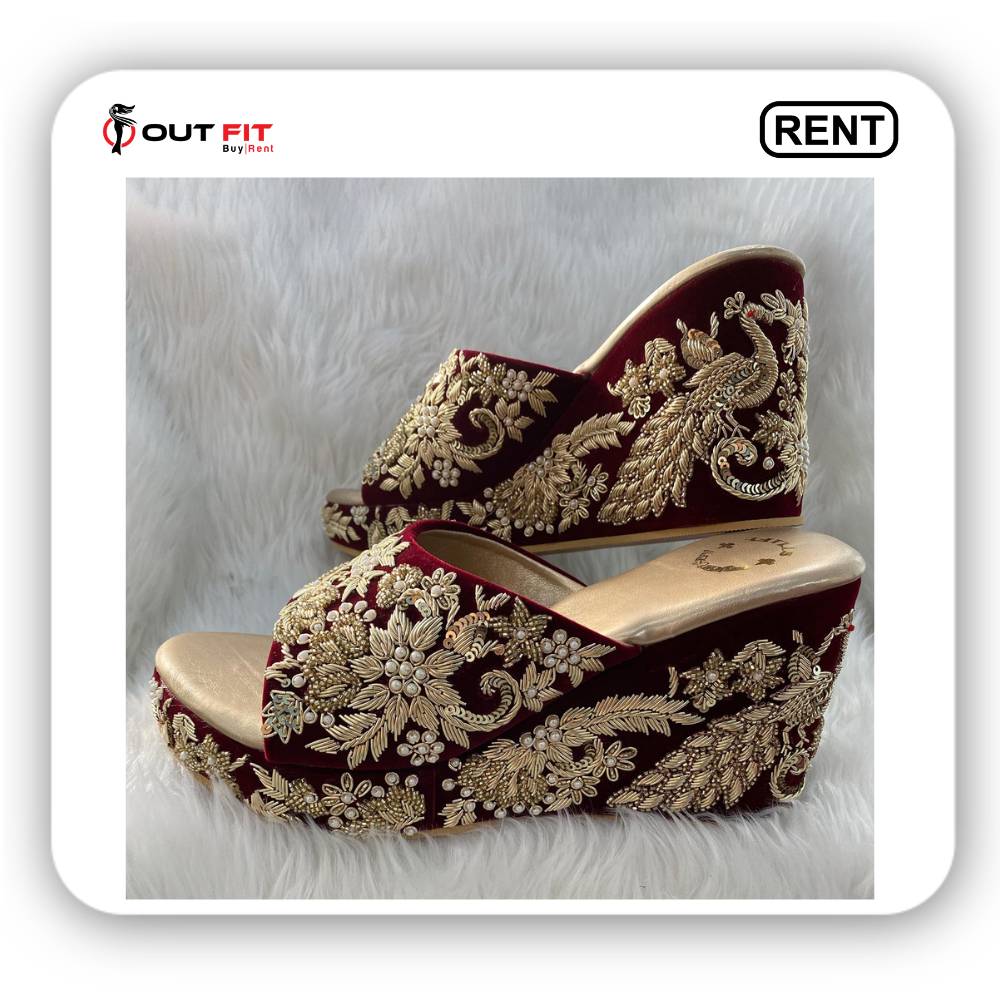 maroon floral wedges on rent in bangalore