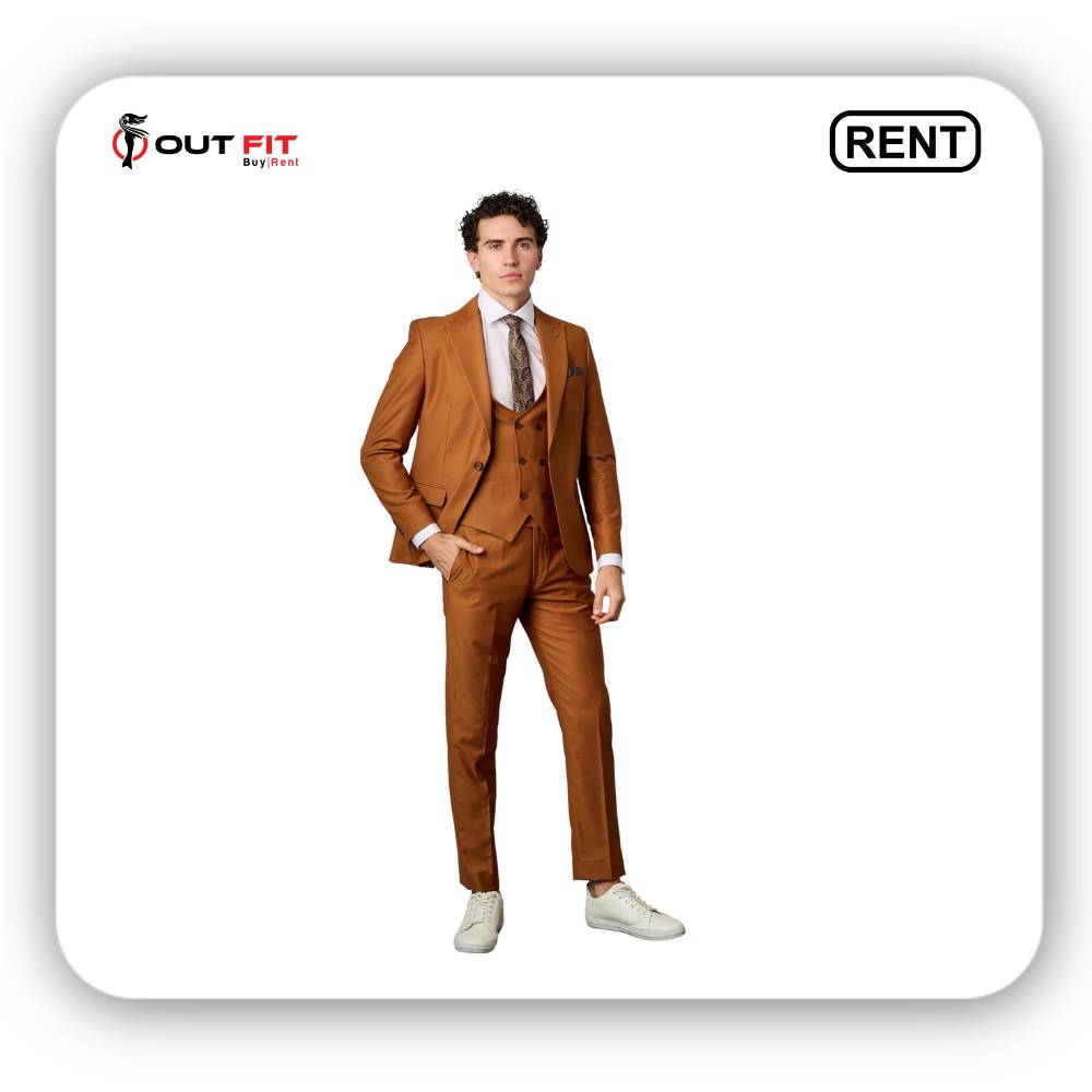 slim fit wool blend copper suit on rent in bangalore