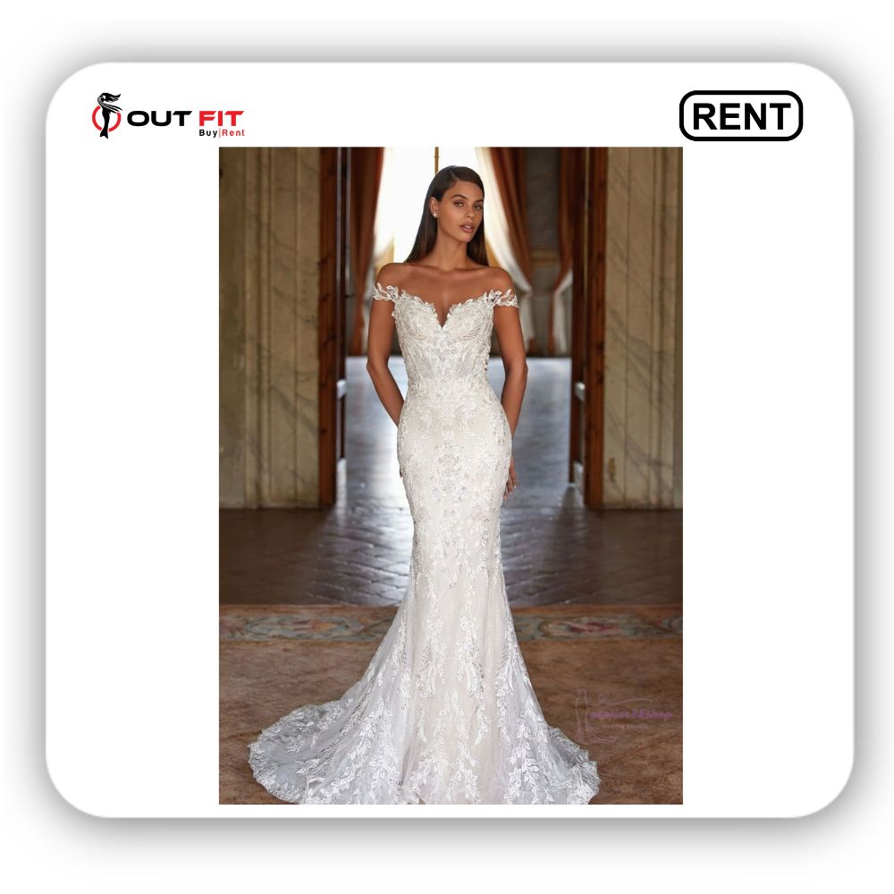 sparkling white mermaid wedding dress on rent for wedding