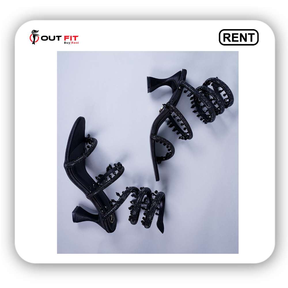 Black Embellished Spring Strap Heels on rent bangalore