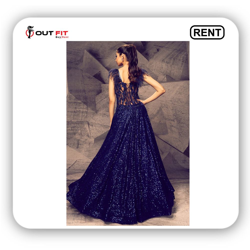 Blue Georgette Embroidered Bead Sweetheart Shimmering And Sequin Gown On Rent In Bangalore (3)