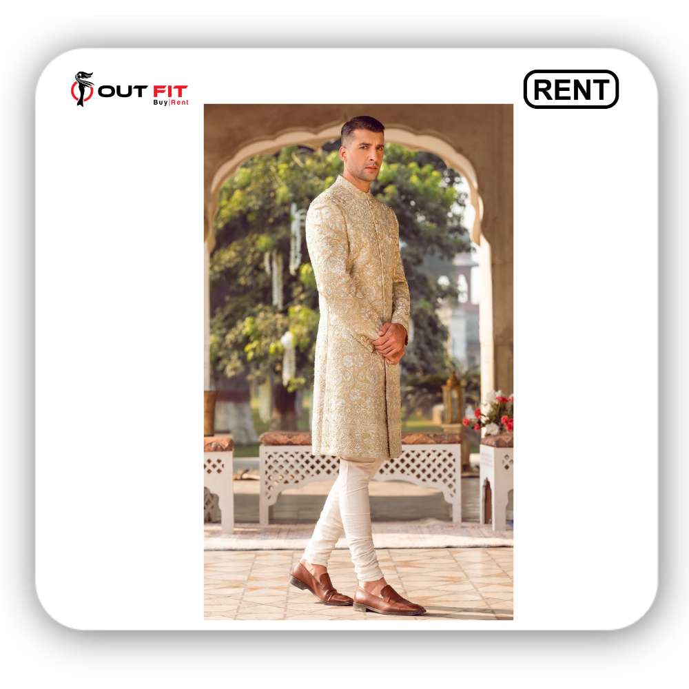 Embroidered groom golden sherwani