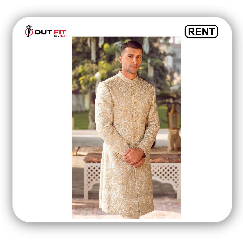 Embroidered groom golden sherwani