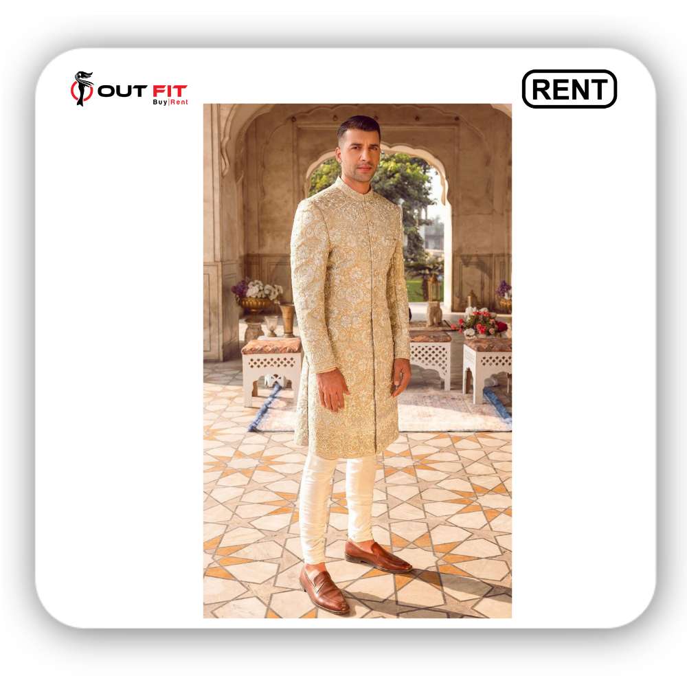 Embroidered groom golden sherwani