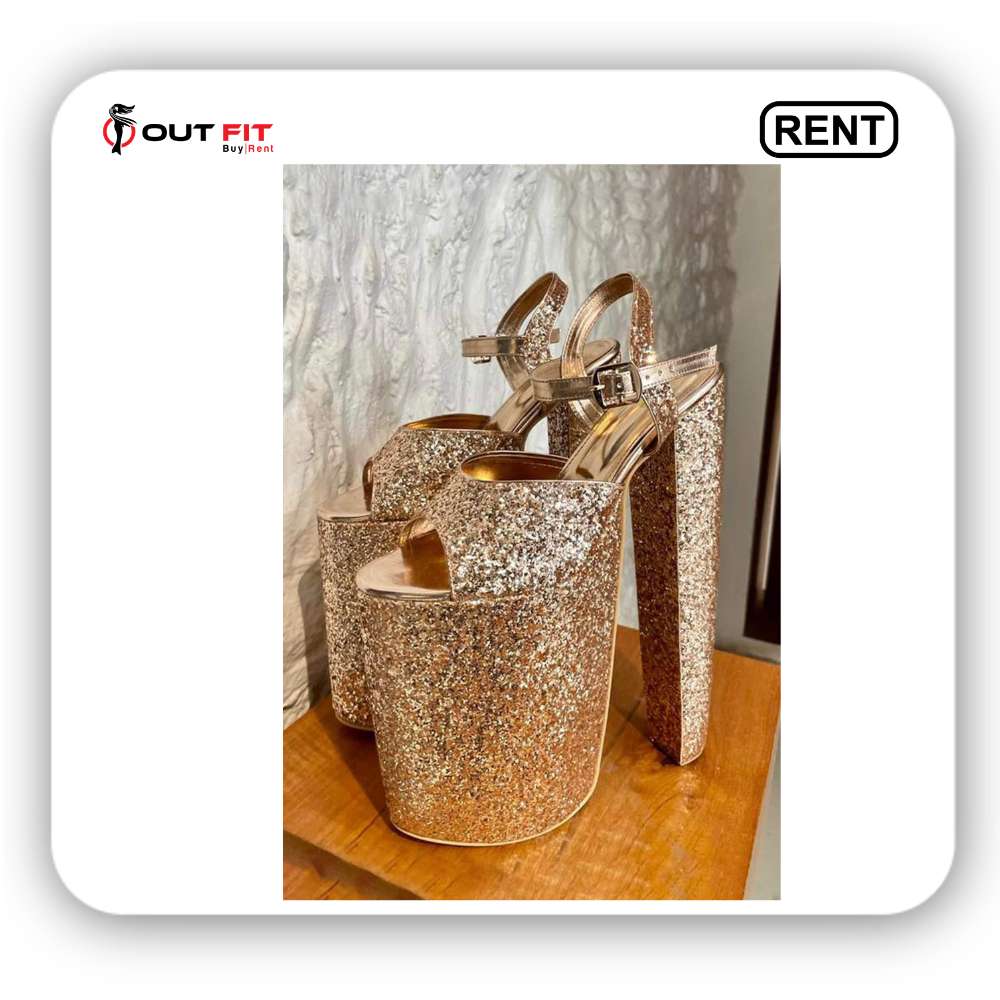 Gold Deli Glitter Block Heels on rent bangalore