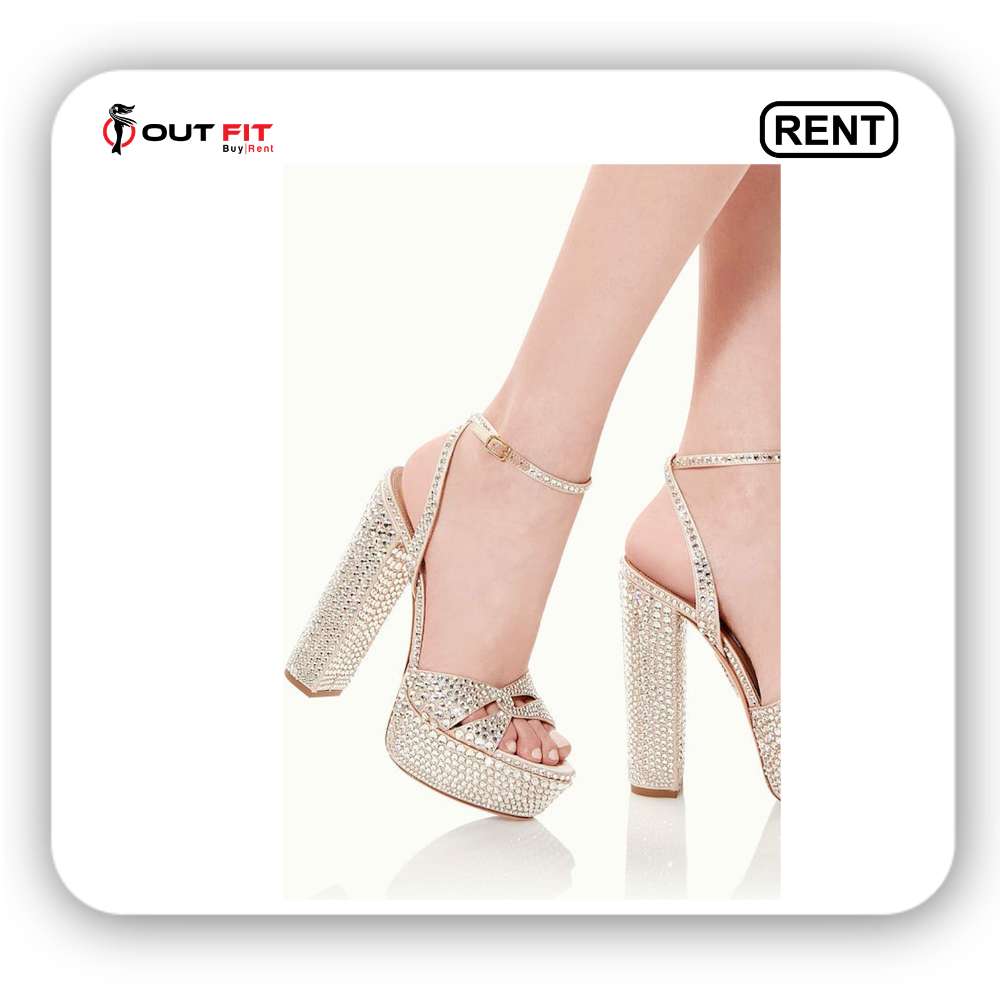 Gold Plain Swarovski Embellished Heels on rent bangalore (2)