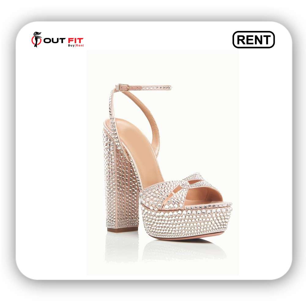 Gold Plain Swarovski Embellished Heels on rent bangalore