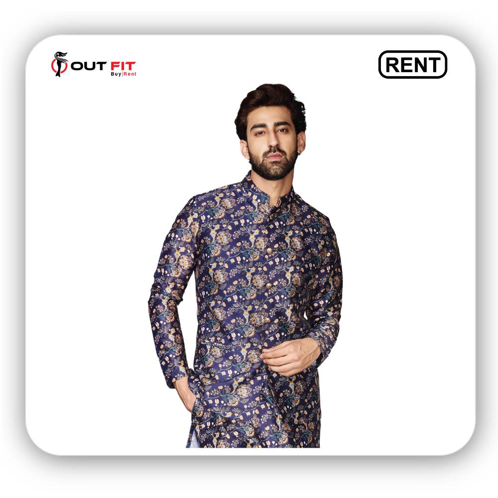 Multi Color Cotton Silk Printed Kurta Pant Pyjama Set on rent in bangalore