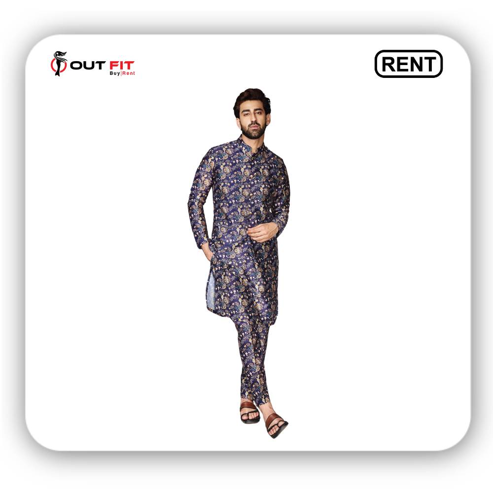 Multi Color Cotton Silk Printed Kurta Pant Pyjama Set on rent in bangalore