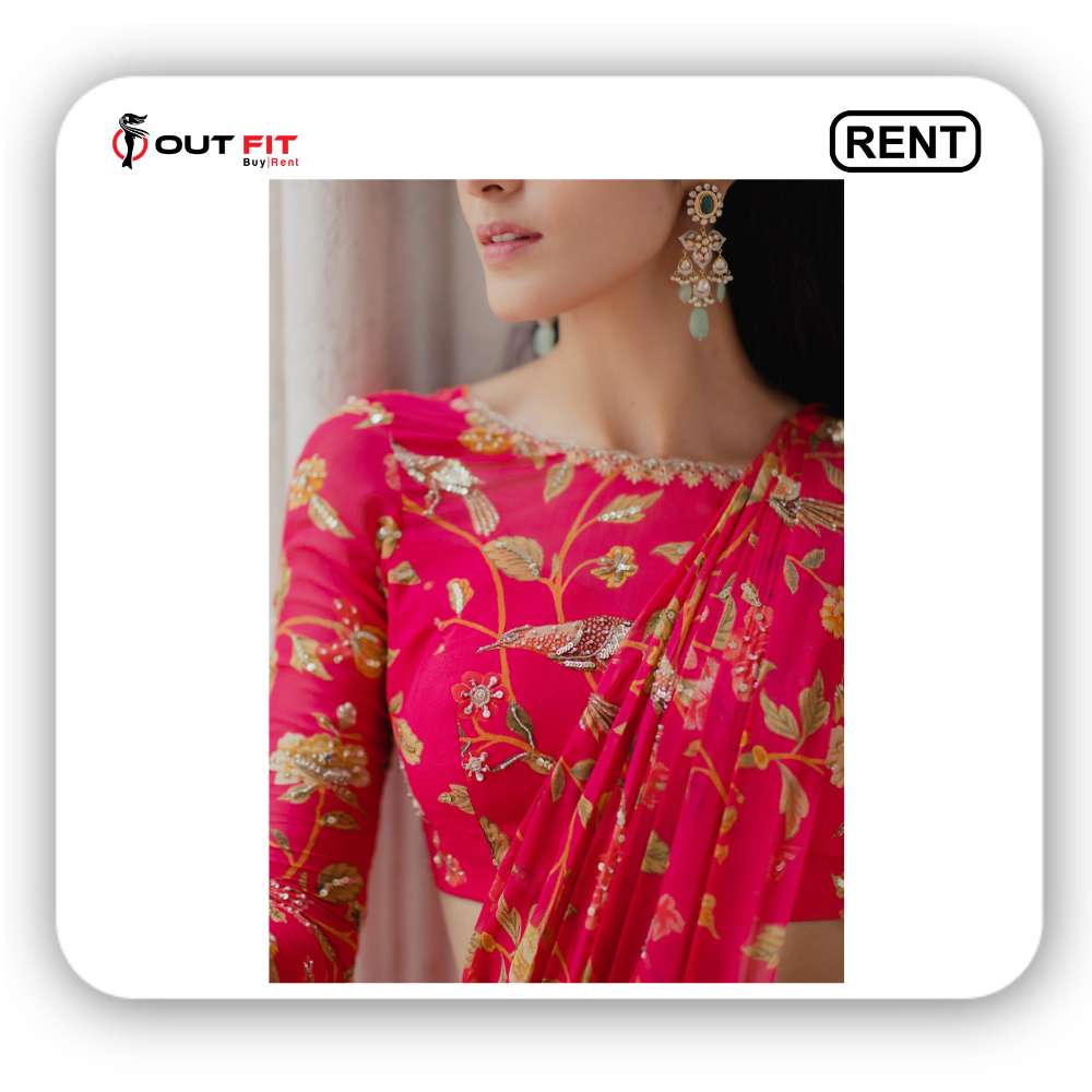 Rent a Stunning Pink Pre-Stitched Saree with Blouse in Bangalore!