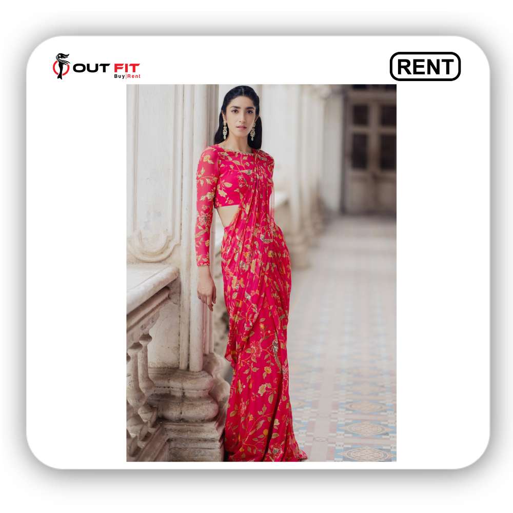 Rent a Stunning Pink Pre-Stitched Saree with Blouse in Bangalore!