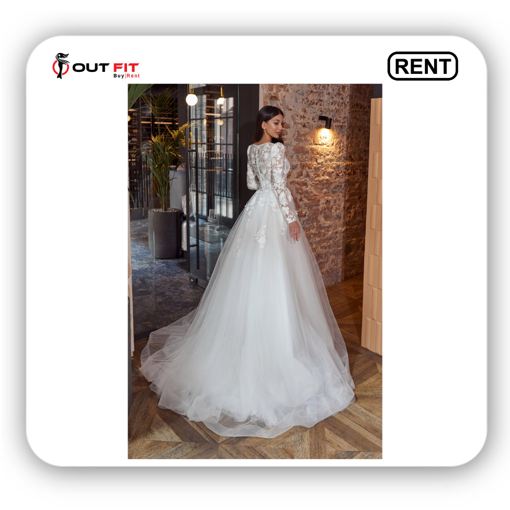 Princess Cut Bridal Gown with Sheer Long Sleeve Rental in bangalore (3)