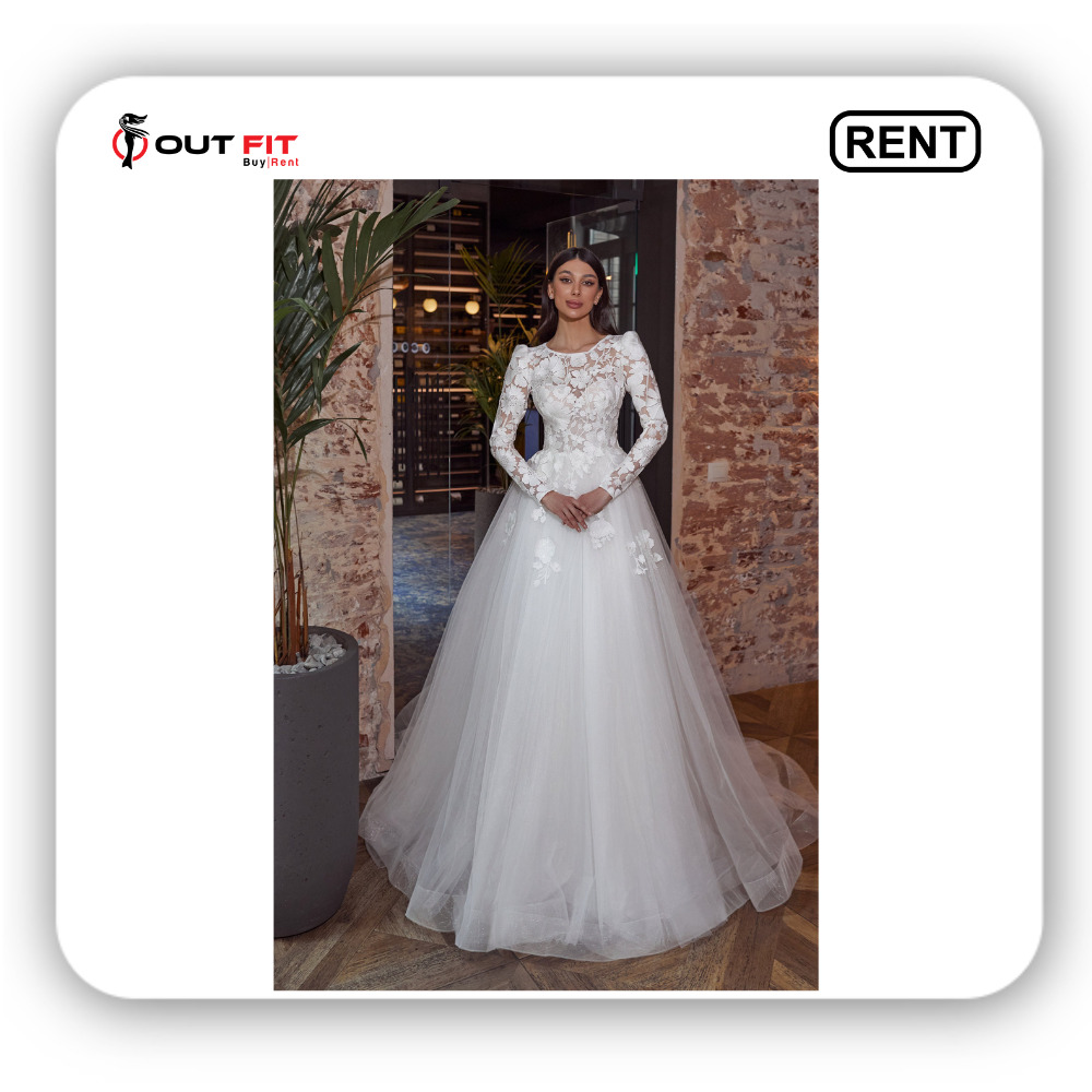 Princess Cut Bridal Gown with Sheer Long Sleeve Rental in bangalore (4)