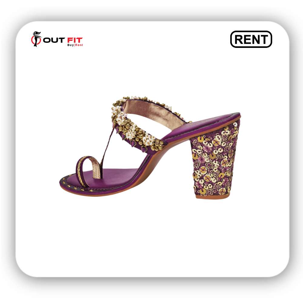 Purple Embroidered Sequin Block Heels on rent bangalore