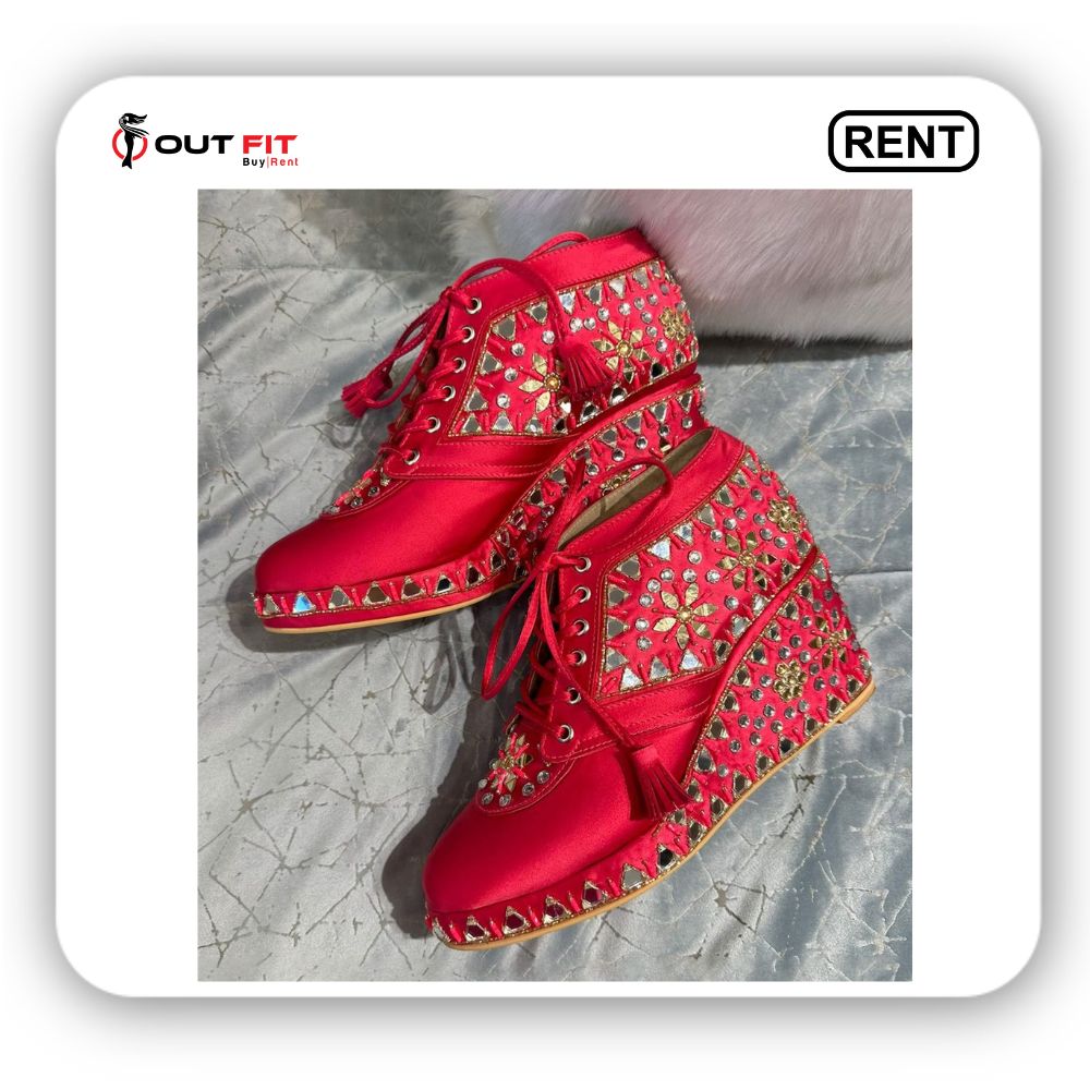 Tiesta Pink Embroidery Mirror Sneaker Wedges on rent in bangalore