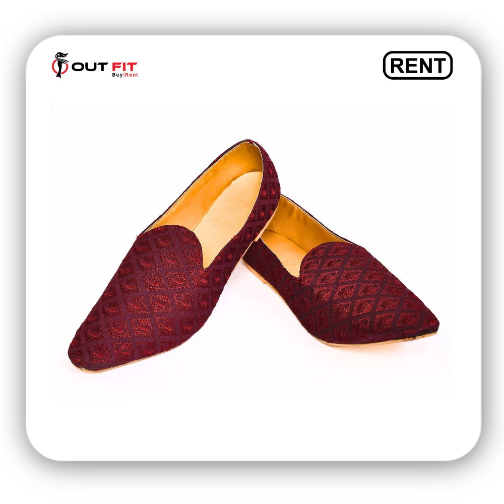 Wine Embroidered Paisley Juttis On Rent In Bangalore