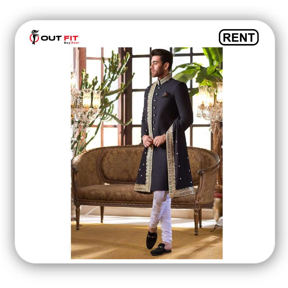 black neck embroidered sherwani on rent bangalore (3)