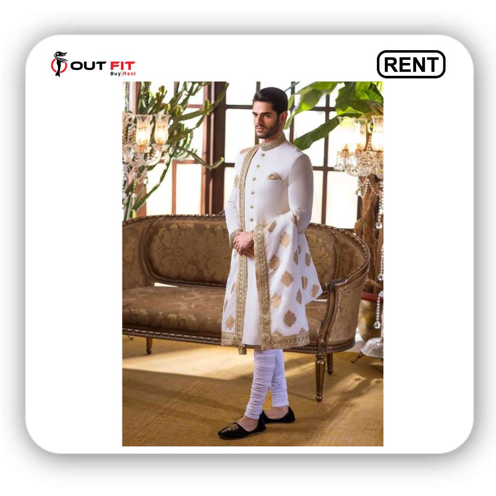 ivory neck sherwani on rental bangalore