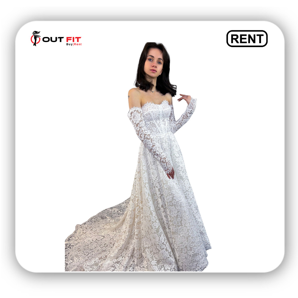 off shoulder wedding dress with sleeves on rent in bangalore