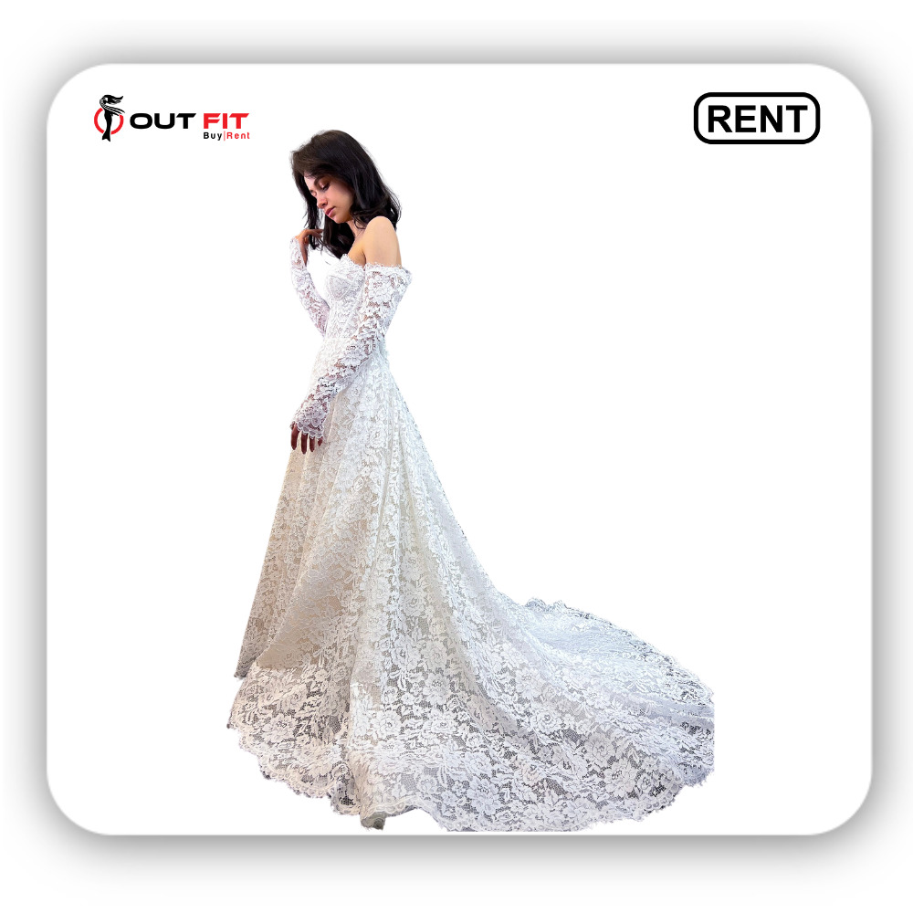 off shoulder wedding dress with sleeves on rent in bangalore