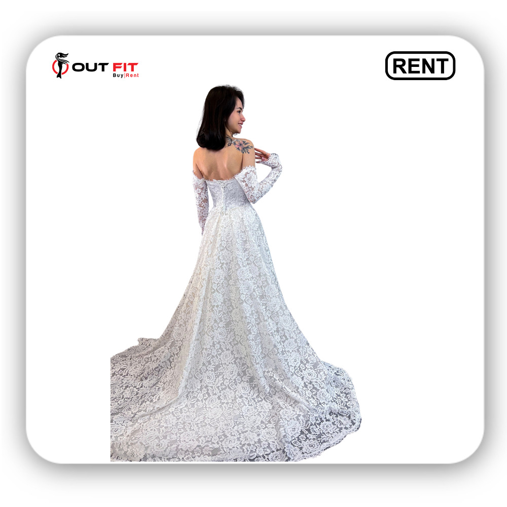 off-shoulder wedding dress with sleeves on rent in bangalore