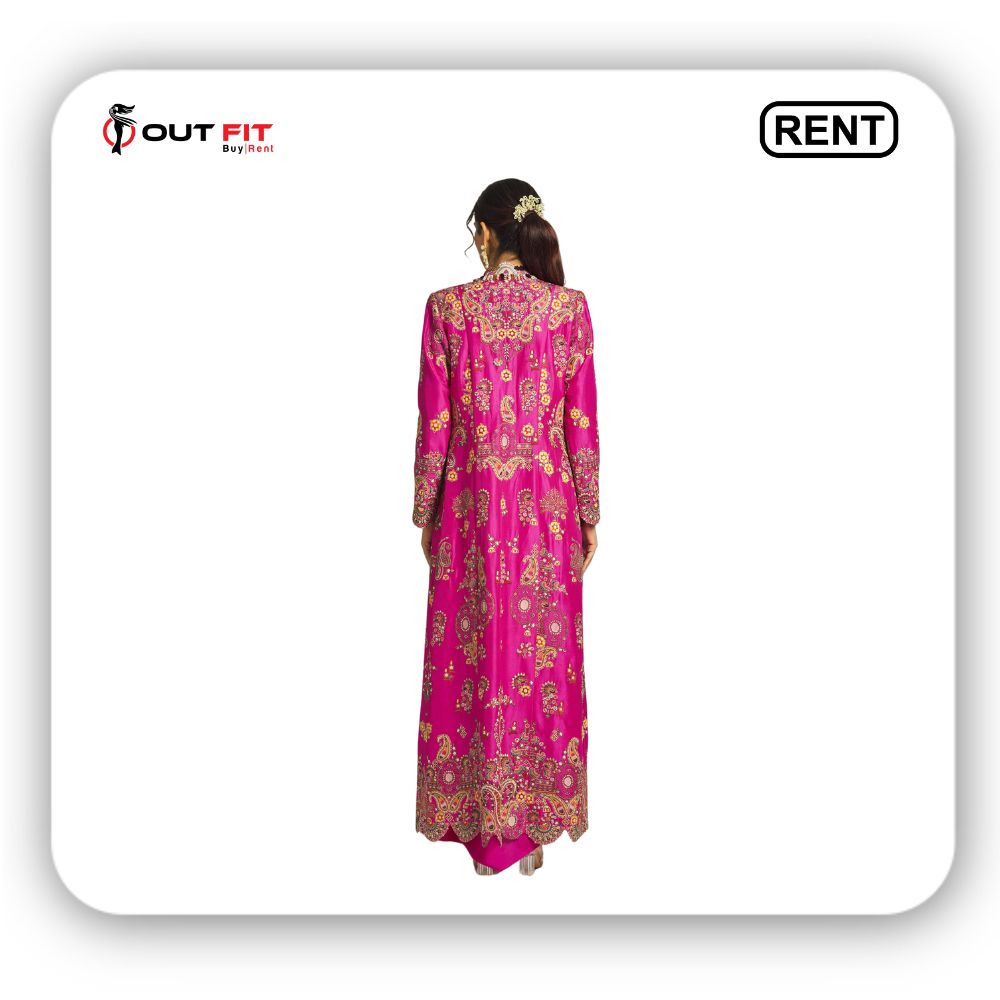 pink silk printed collage skirt set On Rent In Bangalore