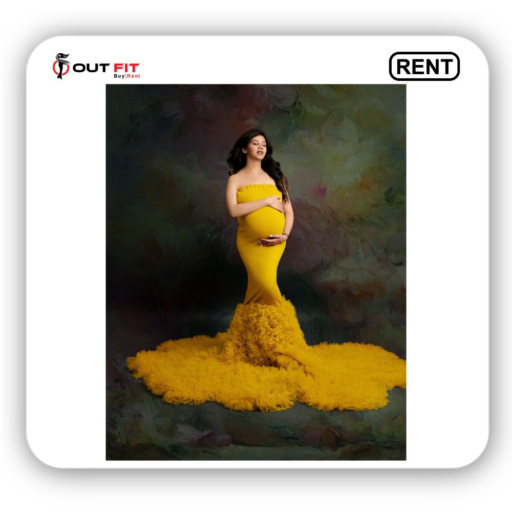 Mermaid yellow maternity photoshoot dress on rent in bangalore (2)