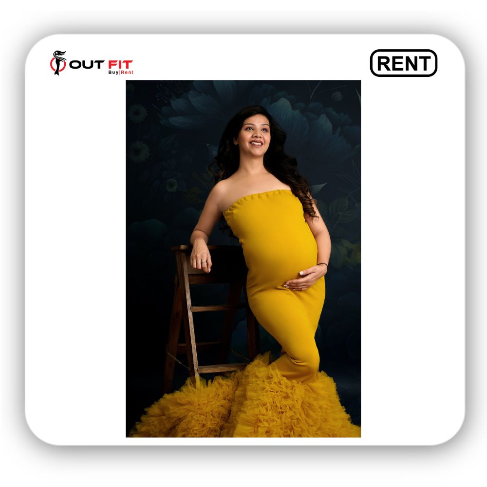 Mermaid yellow maternity photoshoot dress on rent in bangalore (3)