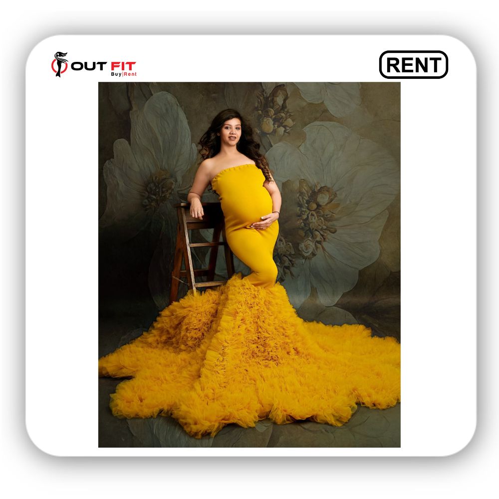 Mermaid yellow maternity photoshoot dress on rent in bangalore