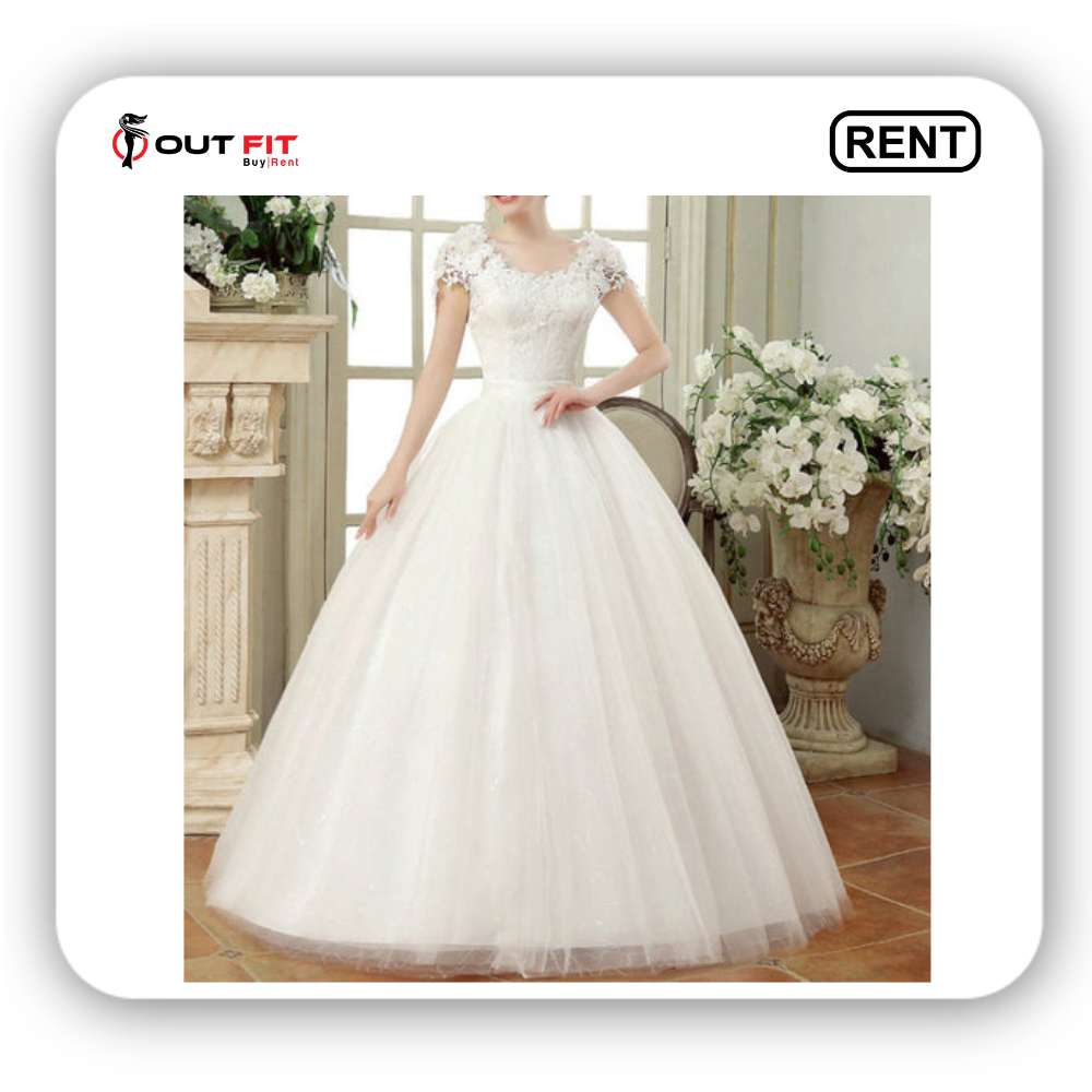 Short sleeve round neck slim wedding dress rent in bangalore