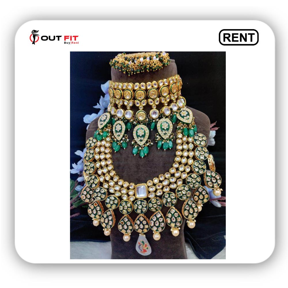 gold plated kundan bridal necklace set on rent in bangalore